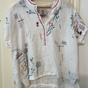Embroidered White Linen Top